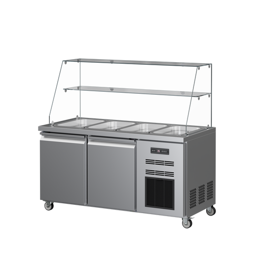 Full Open Top Table Salad Counter – 260L–540L, GN Pan Display with Glass Canopy