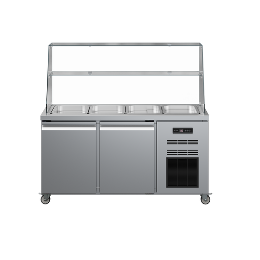 Full Open Top Table Salad Counter – 260L–540L, GN Pan Display with Glass Canopy